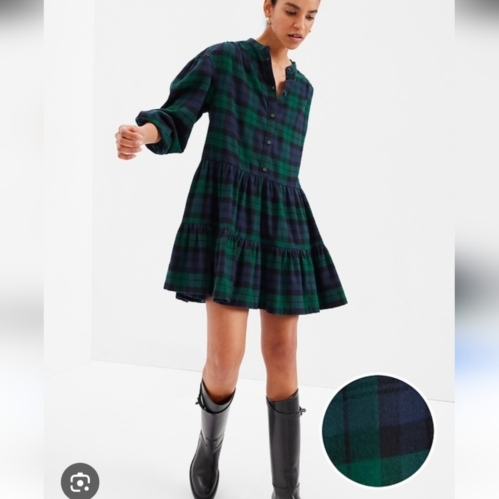 GAP Green and Blue Plaid Tiered Mini Dress Sz.M NWT